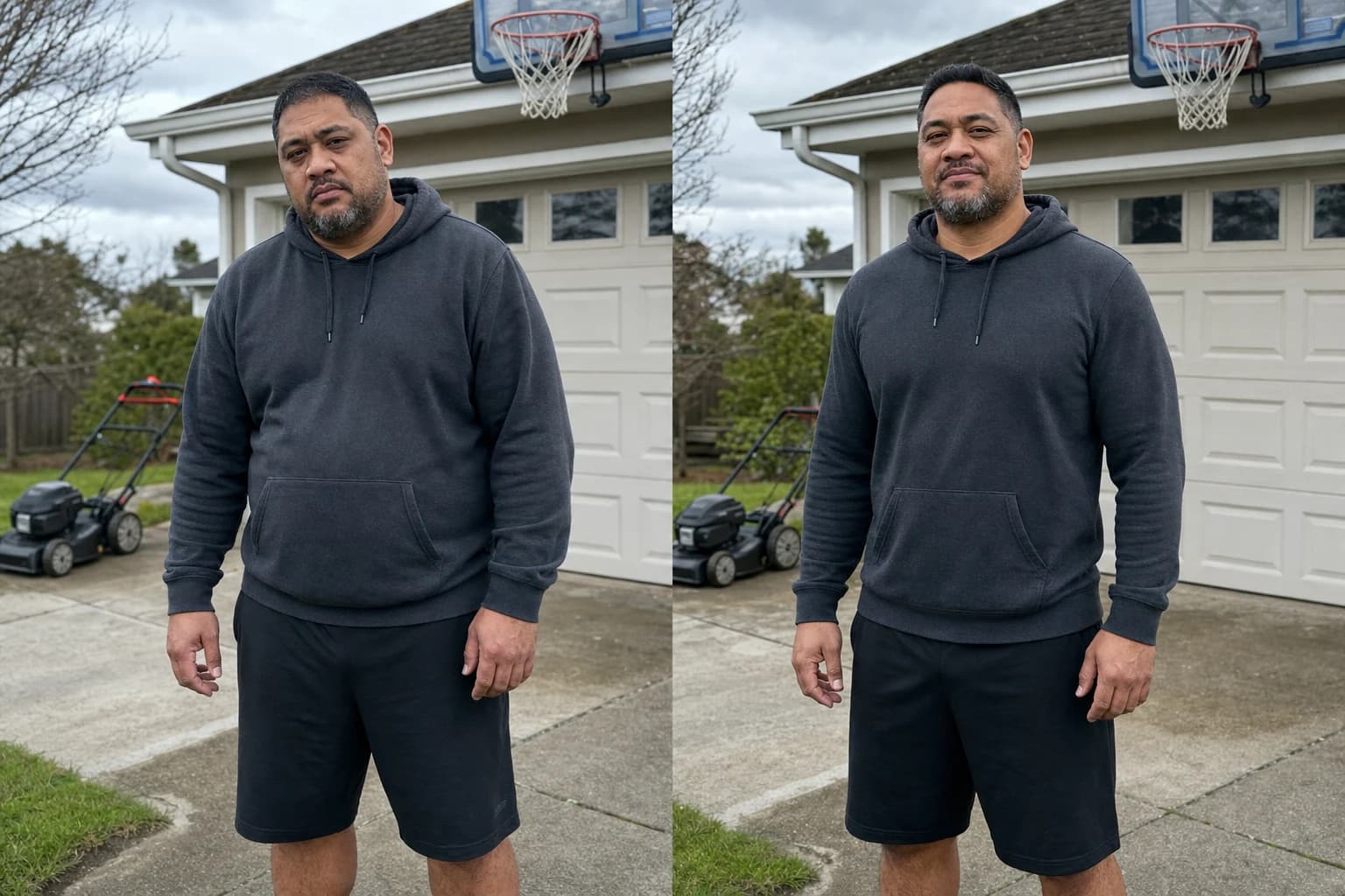 Adult checking training progress in a driveway